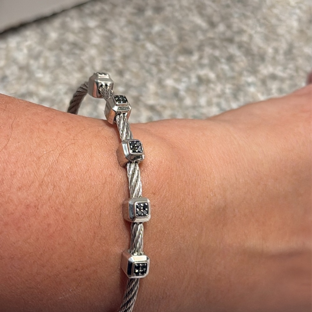 Sterling Silver Cable Bangle With Black Diamonds - image 5